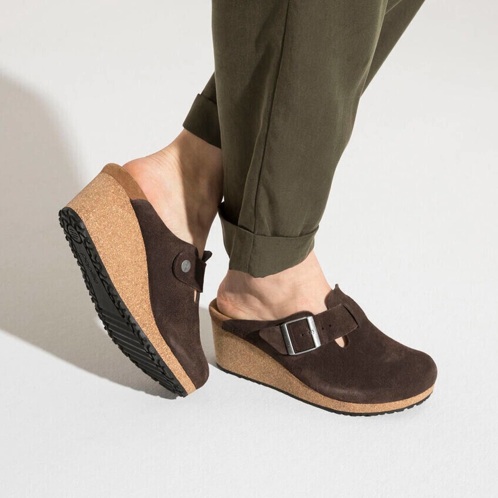 Papillio by Birkenstock Suede Fanny Wedge Clogs Roast